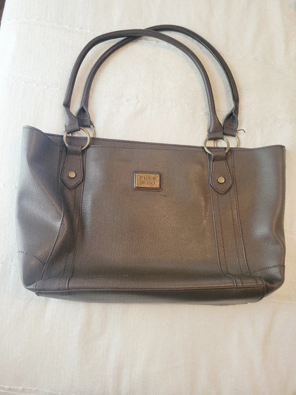 FRYE & CO. Warm Taupe Large Faux Leather Shoulder Tote Bag Purse
